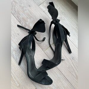 Kendall + Kylie Black Suede Bow Ankle-Tie Stiletto Sandals